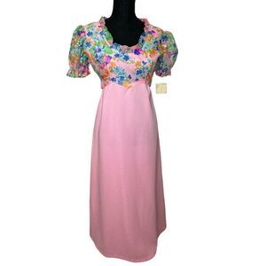 NWT Vintage Formal Maxi Dress Floral 60’s 70’s Size 7